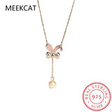 925 Silver Lady Rabbit Pearl Pendant Necklace Women Girls Fine Jewelry
