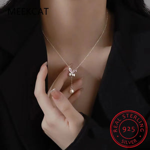925 Sterling Silver Rabbit Pearl Pendant Necklace for Women Girls