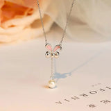 925 Silver Rabbit Pearl Pendant Necklace For Women