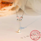 925 Sterling Silver Rabbit Pearl Pendant Necklace for Women Girls