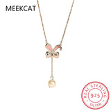 925 Sterling Silver Rabbit Pearl Pendant Necklace for Women Girls