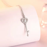 925 Silver Female Necklace Heart Key Pendant Jewelry