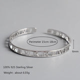 925 Silver Sweet Bangle Roman Numerals Open Bangle for Women