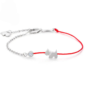 925 Silver Sweet Dog & Pig Red Rope Bracelet for Women