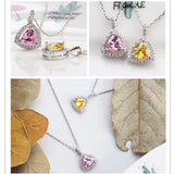 925 Silver Sweet Necklace Chain with Pink Yellow Crystal Pendants