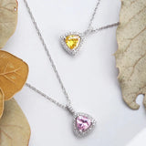 925 Silver Sweet Necklace Chain with Pink Yellow Crystal Pendants