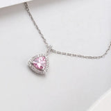 925 Silver Sweet Necklace Chain with Pink Yellow Crystal Pendants