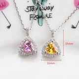 925 Silver Sweet Necklace Chain with Pink Yellow Crystal Pendants