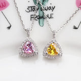 925 Silver Sweet Necklace Chain with Pink Yellow Crystal Pendants