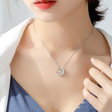 925 Silver Necklace Zircon Moon Star Pendant for Women