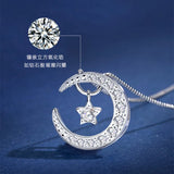 925 Silver Necklace Zircon Moon Star Pendant for Women