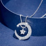 925 Silver Necklace Zircon Moon Star Pendant for Women