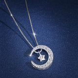 925 Silver Necklace Zircon Moon Star Pendant for Women