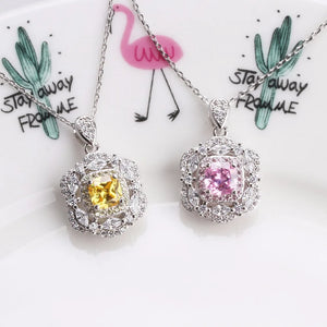 925 Silver Necklace 6mm Stone & Zircon Pendant for Women
