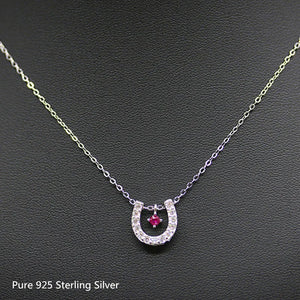 925 Silver Smart Horseshoe Red Crystal Necklace for Women