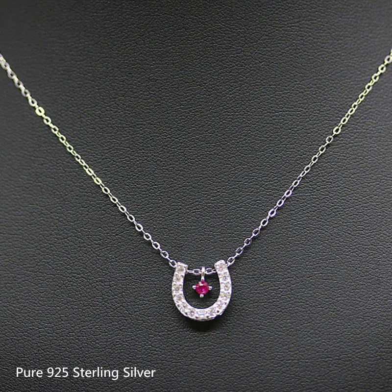 925 Silver Smart Horseshoe Red Crystal Necklace for Women