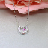 925 Silver Smart Horseshoe Red Crystal Necklace for Women