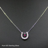 925 Silver Smart Horseshoe Red Crystal Necklace for Women