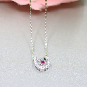 925 Silver Smart Horseshoe Red Crystal Necklace for Women