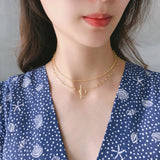 925 Sterling Silver Double Layer Link Chain Necklaces Choker for Women