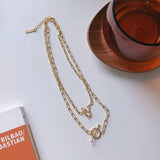 925 Sterling Silver Double Layer Link Chain Necklaces Choker for Women