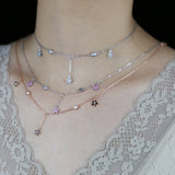 925 Silver Cherry Blossom Enamel Necklace Red Pendant Choker Jewelry