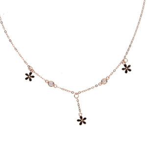 925 Silver Cherry Blossom Enamel Necklace Red Pendant Choker Jewelry