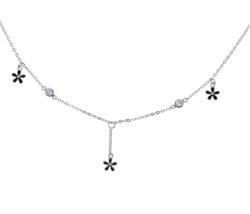 925 Silver Cherry Blossom Enamel Necklace Red Pendant Choker Jewelry