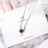 925 Silver Elk Deer Antlers Necklace Red Garnet Pendant