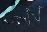 925 Silver Pearl Beads Sweater Long Chain Pendant Necklace Women Collar Choker