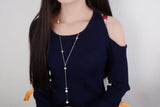 925 Silver Pearl Beads Sweater Long Chain Pendant Necklace Women Collar Choker