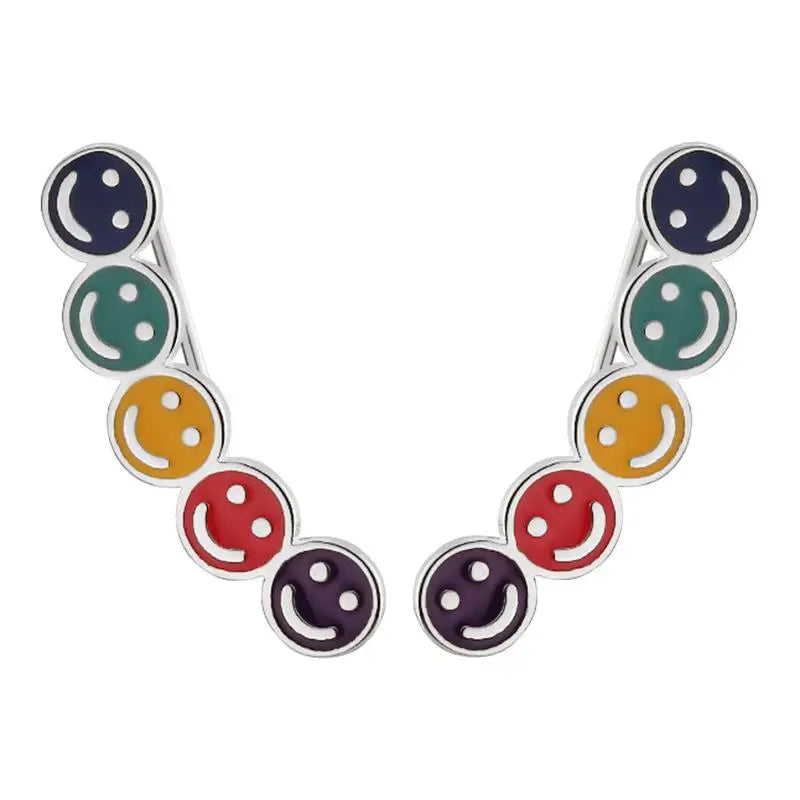 925 Silver Rainbow Smiley Clip-On Earrings for Women