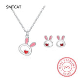 925 Sterling Silver Rabbit Necklace+Earring Set for Women