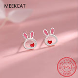 925 Silver Animal Rabbit Necklace+Earring Set for Women Girl Gift