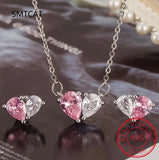 925 Silver Water Drop Zircon Heart Necklace & Earring Set