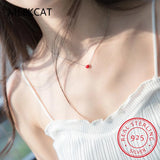 925 Silver Heart Necklace & Earring Set Red Enamel Romantic Jewelry for Women