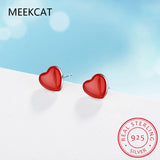 925 Silver Heart Necklace & Earring Set Red Enamel Romantic Jewelry for Women