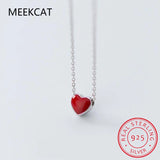 925 Silver Heart Necklace & Earring Set Red Enamel Romantic Jewelry for Women