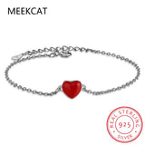 925 Silver Heart Necklace & Earring Set Red Enamel Romantic Jewelry for Women