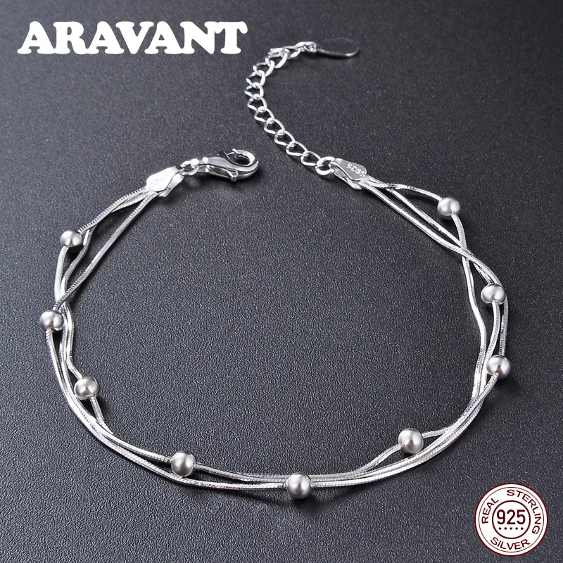 925 Sterling Silver Bead Bracelet Bangle for Women