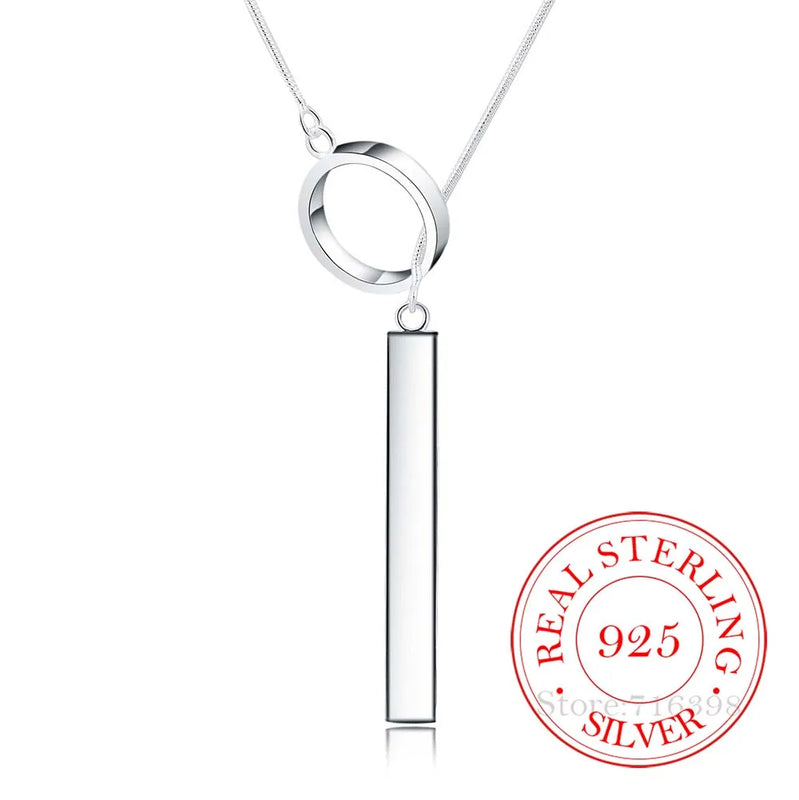 925 Silver Vintage Circle Strip Chain Necklace For Women