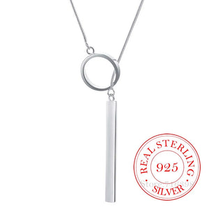 925 Silver Vintage Circle Strip Chain Necklace For Women