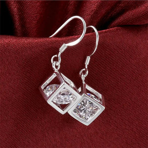 925 Silver Crystal Pendant Necklace Earrings Set for Women
