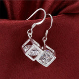 925 Silver Crystal Pendant Necklace Earrings Set for Women