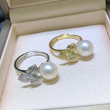 925 Silver Adjustable Finger Ring Mountings for Crystals Jade