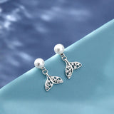 925 Silver Fish Tail Pearl Stud Earrings Elegant Wedding Jewelry