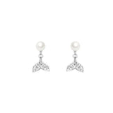 925 Silver Fish Tail Pearl Stud Earrings Elegant Wedding Jewelry
