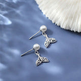 925 Silver Fish Tail Pearl Stud Earrings Elegant Wedding Jewelry