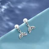 925 Silver Fish Tail Pearl Stud Earrings Elegant Wedding Jewelry