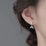 925 Silver Fish Tail Pearl Stud Earrings Elegant Wedding Jewelry